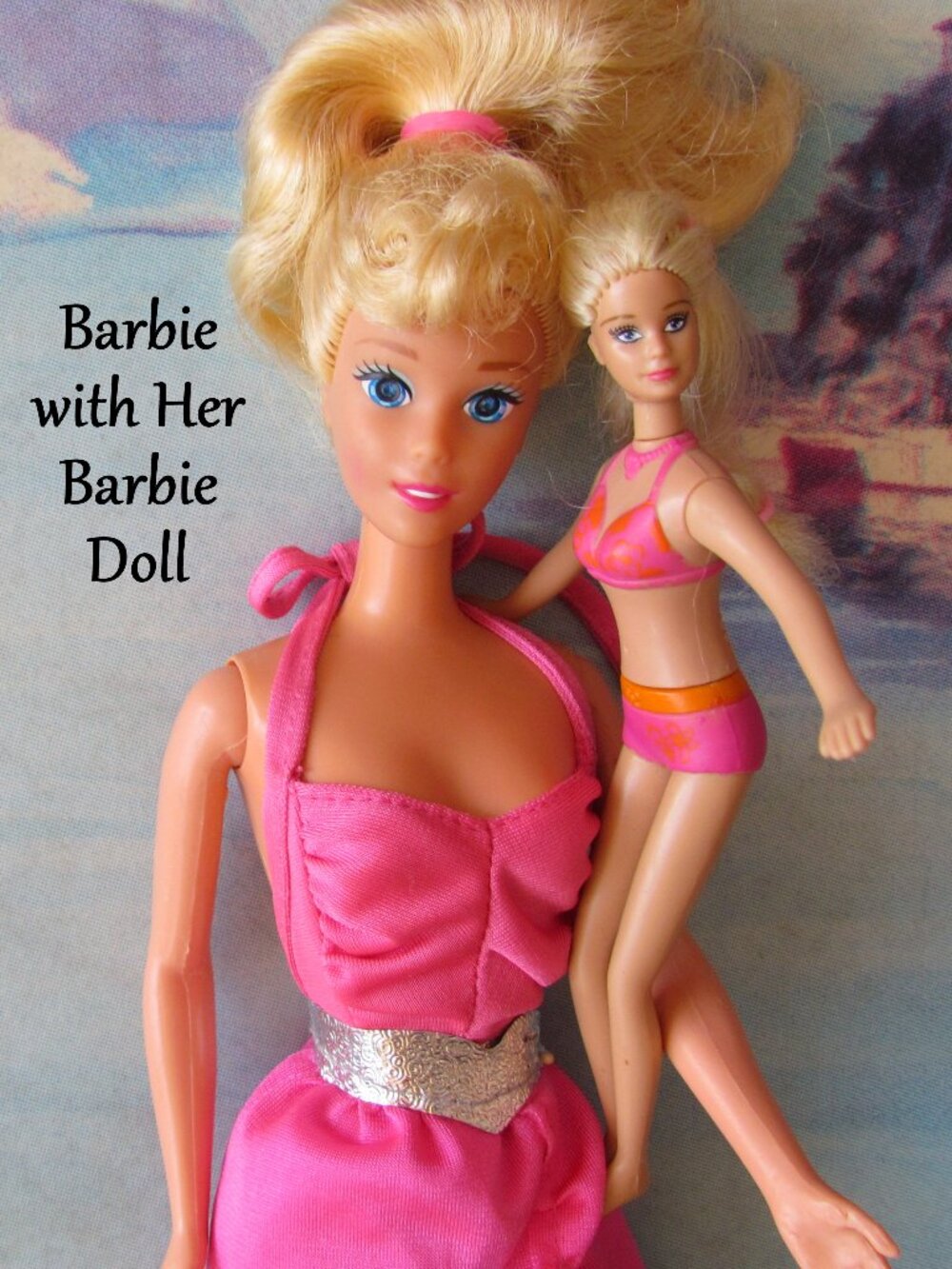 DISNEY BARBIE w HER OWN BARBIE DOLL; SPARKLY EYES, BALL GOWN, SWIMSUIT, SKIRT